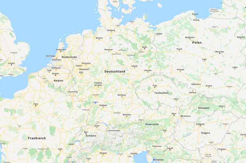 Ausschnitt der Europakarte mit Deutschland in der Mitte